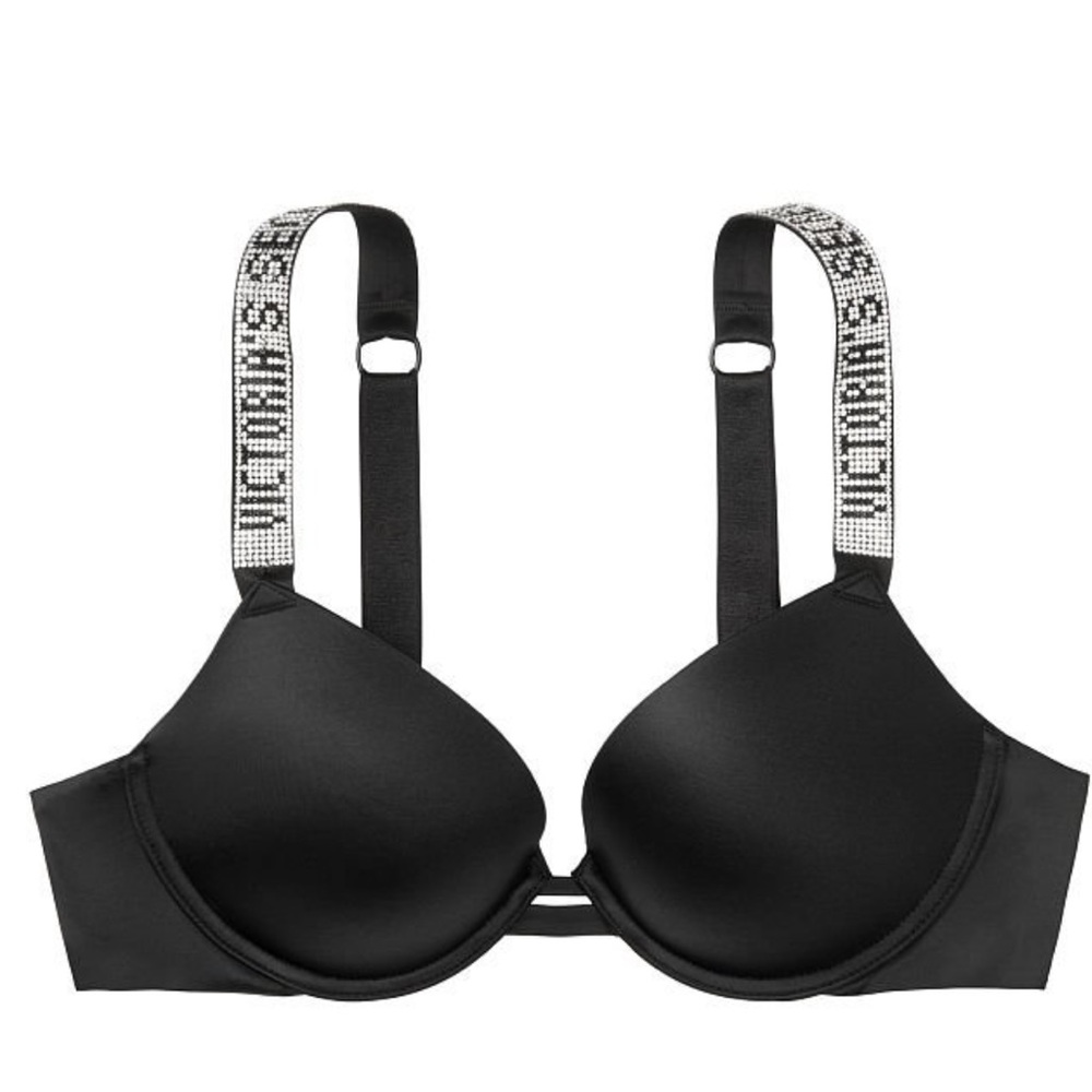 Victorias secret sexy shine strap push up Bra size 36D black bling rhinestone